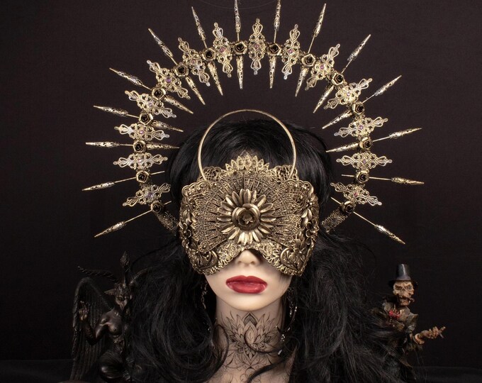 CUSTOM ORDER Set "Maria II" - halo blind mask & headpiece - gothic, cosplay, fantasy