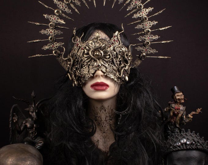 CUSTOM ORDER Medusa snake Set "Fantasia Medusa" - blind mask & halo headpiece - fantasy, cosplay, gothic, shaman
