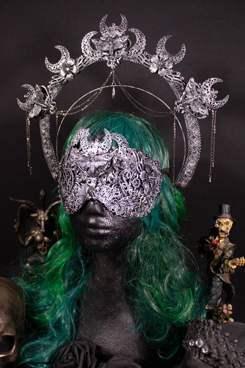 pagan cosplay shama fantasy gothic Gothic fantasy set Mothecy consisting blind mask and halo headpiece voodoo witch moth vikings