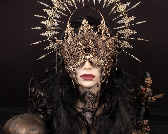 CUSTOM ORDER Set gothic fantasy "Veritates iii" - halo blind mask & sunburst halo headpiece - gothic, cosplay, fantasy