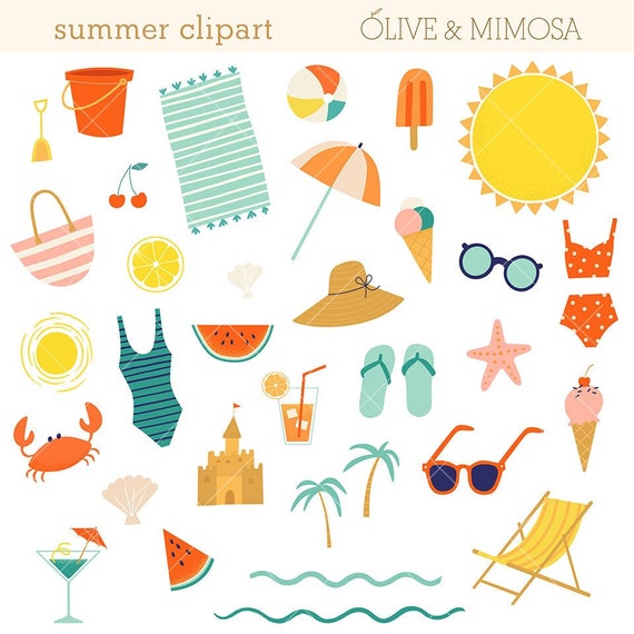 Summer Clip Art Beach Clipart Vector Summer Fun Digital Etsy