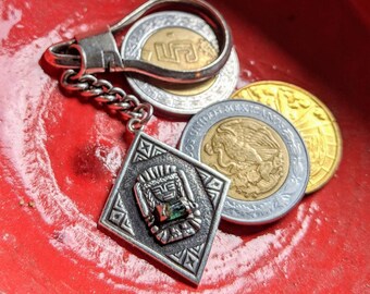 Emerald Embedded .900 Silver Colombian Key Chain