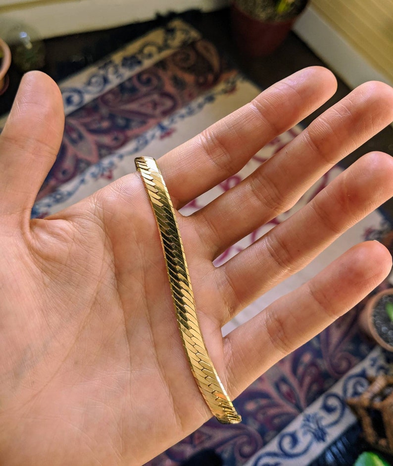 14K Solid Gold Herringbone Bracelet Etsy