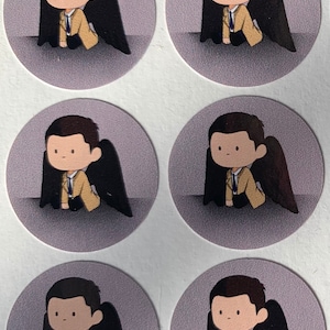 Cute Cas Cartoon Stickers ~ Castiel ~ SPN ~ Supernatural - fanart - convention accessory