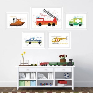 Impresiones de vehículos de emergencia / Arte para dormitorio infantil / Dormitorio de niños / Decoración de pared / Impresión / Decoración infantil / Arte de vehículos