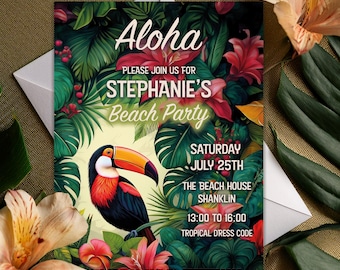 Tropical / Exotic Personalised Party invitation - Fully customisable | Tiki / Polynesian / Toucan