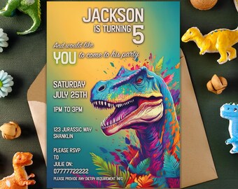 Dinosaur Personalised Party invitation - Fully customisable