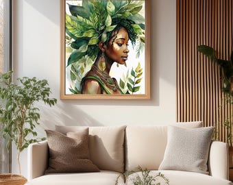 Leafy Green Woman Portrait – Home Wall Decor Print