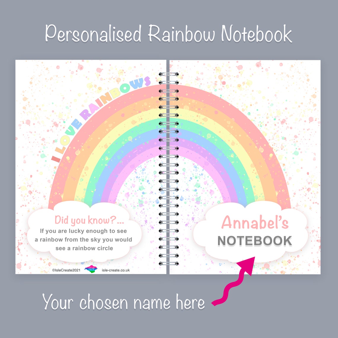 Rainbow Notebook Personalised Notebook Girls Notebook Etsy UK