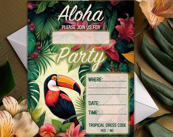 Tropical / Exotic Party invitation -  Tiki / Polynesian / Exotic / Toucan - DIGITAL DOWNLOAD