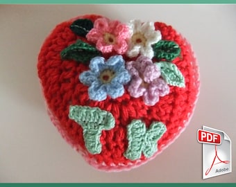 Cojín de corazón de ganchillo para el día de San Valentín (solo patrón)