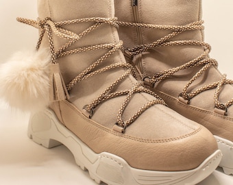 PON / Bottes d'hiver pour femmes en véritable peau de mouton / Fabriquées en Italie / Artisanat italien