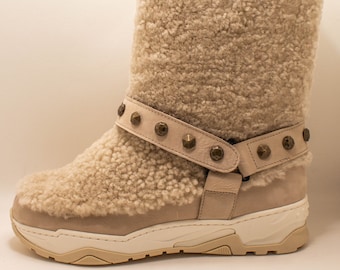 SEBASTIEN / Bottes d'hiver pour femmes en peau de mouton véritable / fabriquées en Italie / artisanat italien