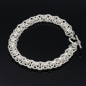 Sterling Silver Chain Maille Bracelet: Parallel Weave with Heart Toggle