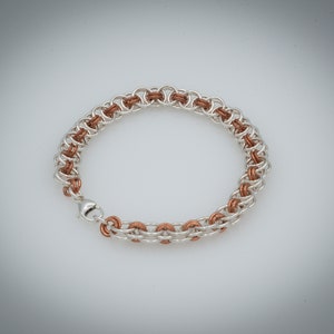 Men&#39;s Heavy Gauge (16g) Chain Maille Sterling Silver w/Copper Accents Bracelet - BRIGHT