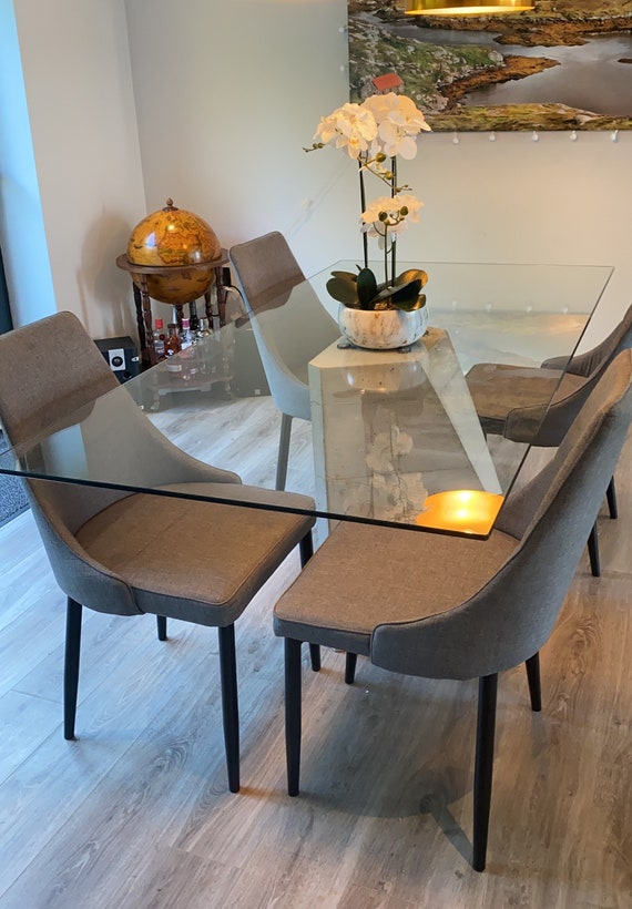 Contemporary Industrial Concrete and Glass Dining Room Table