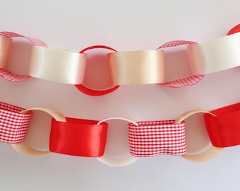 Ciao Bambino Satin Ribbon Chain Garland | Italian Baby Shower | Pizza + Pasta Party | Little Italy Party | Red Gingham Decor | Italian Decor