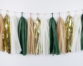 Hunter Green Gold Tassel Garland - DIY Pre-made - Enchanted Forest Party - Greenery Decoration - Bridal Shower - Baby Shower - Eucalyptus