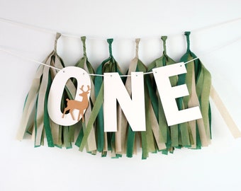 The Big ONE Deer High Chair Banner + Mini Tassels | First Birthday Party Decoration | Cake Smash | Oh Deer | Onedeerful | Born Two Hunt