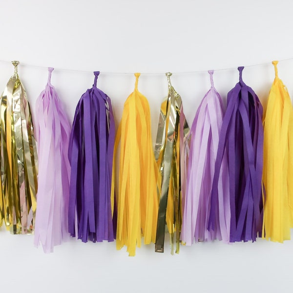 Yellow Purple Tassel Garland Pre-made or DIY Kit - Basketball Football - Birthday Party - Baby Shower - Photo Backdrop - Banner