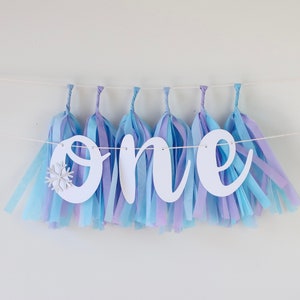 Snowflake Princess High Chair Banner + Mini Tassels - Blue + Purple Birthday - Little Snowflake - Photo BackDrop