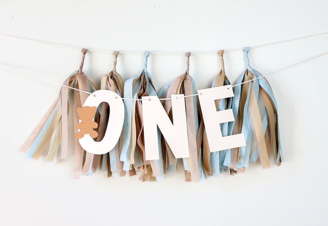 Beary First Blue ONE High Chair Banner + Mini Tassels | Teddy Bear 1st ...