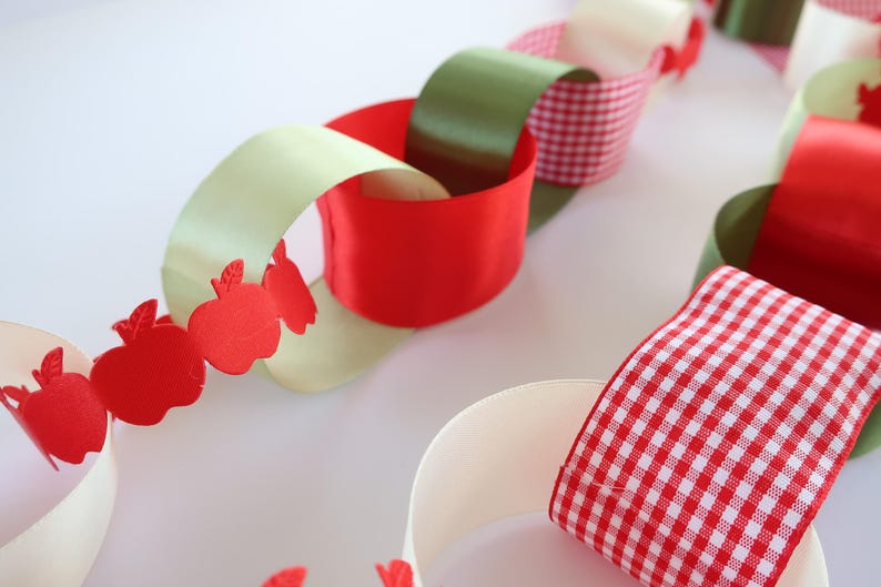 Apple of My Eye Satin Ribbon Chain Garland | Apple Baby Shower | Apple Bridal Shower | Apple Bachelorette | Orchard Party Decor | Gingham afbeelding 5