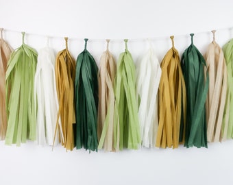 Green Gold Tassel Garland Pre-Made or DIY Kit - Boho Party - Greenery Decoration - Bridal Shower - Baby Shower  Eucalyptus Greenery Woodland