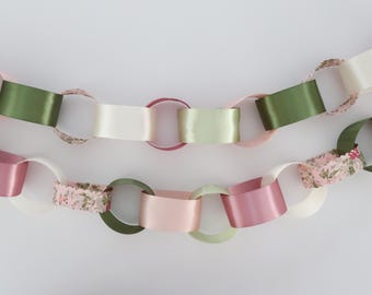 Secret Garden Satin Ribbon Chain Garland | Garden Party Decor | Wildflower Baby Shower | Tea Party Decorations | Floral Bridal Shower Decor