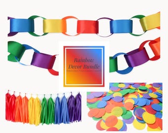 Rainbow Decor Bundle | Strawberry Party Decor | Pony Shower | Pastel Birthday | Bachelorette Theme | Garland, Tassels & Confetti