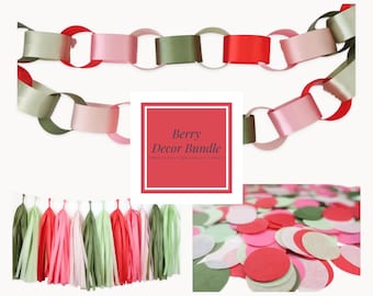 Berry Decor Bundle | Berry First Birthday | Strawberry Party Decor | Strawberry Baby Shower | Birthday Decor | Garland, Tassels + Confetti