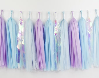 Blue Purple Tassel Garland Pre-Made or DIY Kit - Ice Queen - Mermaid - Birthday Party - Tail for Veil - Under the Sea - Winter Wonderland