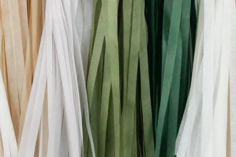 Green Gray Tan Tissue Paper Tassel Garland Pre-Made or DIY Kit Oh Deer Greenery Decoration Bridal Shower Baby Shower Woodland image 2