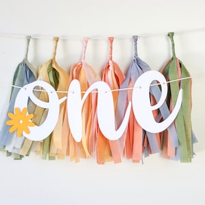 Wildflower High Chair Banner + Mini Tassels – First Birthday Decor – ONE Banner – Boho – Flower – 1st Birthday Girl – Smash Cake Backdrop
