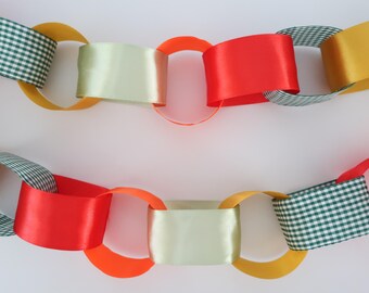 Locally Grown Satin Ribbon Chain Garland | Farmers Market Party Decor | Baby Shower | Off the Market | Garden Party | Bridal Shower |Gingham