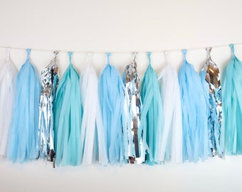 Ice Blue Tassel Garland Pre-Made or DIY Kit- Princess - Mermaid - Birthday Banner - Tail for Veil - Winter - Under the Sea - First Birthday
