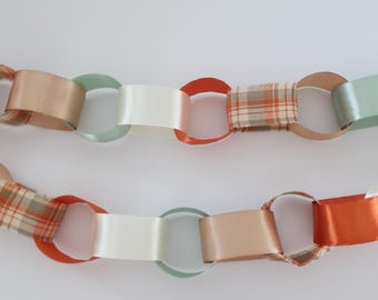 Harvest Market Satin Ribbon Chain Garland | Autumn Party Decor | Fall Baby Shower | Bridal Shower Decor | Thanksgiving Decor | Gingham