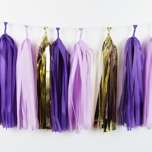 Purple Gold Tassel Garland Pre-made or DIY Kit - Birthday Party - Royal - Princess Shower - Bridal - Bachelorette - Banner - Baby Girl -50th