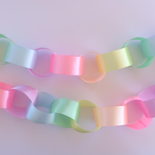 Pastel Rainbow Satin Ribbon Chain Garland | Kids Birthday Decor | Spring Baby Shower | Girls Birthday Party | Fun Pastel Party | Sweet One