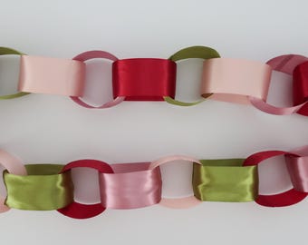 Burgundy + Chartreuse Satin Ribbon Chain Garland | Moody Garden Party Decor | Bridal Shower | Wedding Decor | Dinner Party | Vineyard Party
