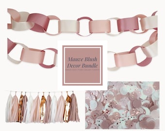 Mauve Blush Decor Bundle | Baby Girl Shower Decor | Blush Rose Gold Bridal Shower | Dusty Pink Birthday Decor | Garland, Tassels + Confetti