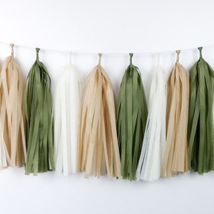 Green Tan Tassel Garland Pre-made or DIY Kit - Neutral Party - Greenery Decoration - Bridal Shower - Baby Shower - Wild One Adventure Awaits