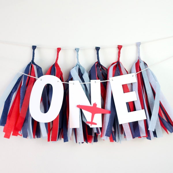 Airplane High Chair Banner + Mini Tassels - Time Flies - Vintage - First Birthday - Garland - Sign - Photo BackDrop