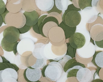 Green Tan Tissue Paper Confetti - Neutral Party - Greenery Decoration - Bridal Shower - Baby Shower - Wild One Adventure Awaits - Woodland