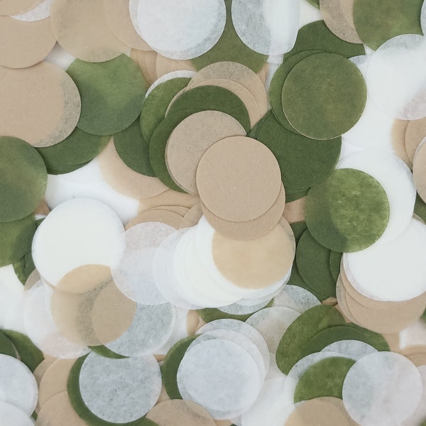 Green Tan Tissue Paper Confetti - Neutral Party - Greenery Decoration - Bridal Shower - Baby Shower - Wild One Adventure Awaits - Woodland