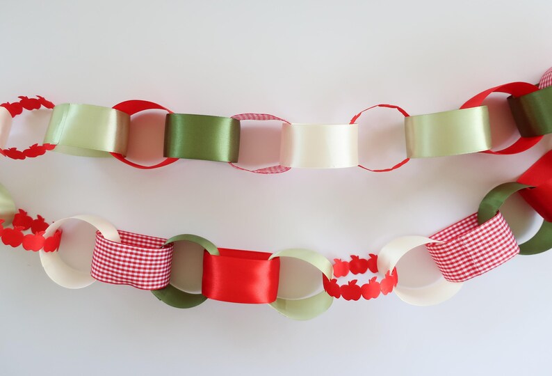 Apple of My Eye Satin Ribbon Chain Garland | Apple Baby Shower | Apple Bridal Shower | Apple Bachelorette | Orchard Party Decor | Gingham afbeelding 7