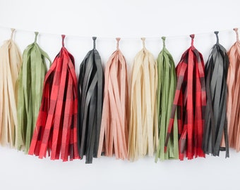 Lumberjack Tassel Garland | Party Decoration | DIY Kit or Pre-Made | Tissue Paper