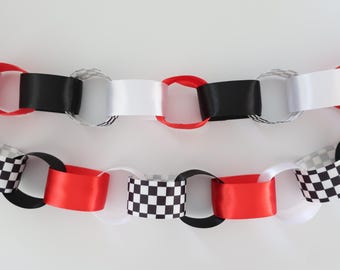 Fast One Satin Ribbon Chain Garland | Race Car Birthday Decor | Two Fast Party | Checkered Flag Party | First Birthday | Race Day Decor