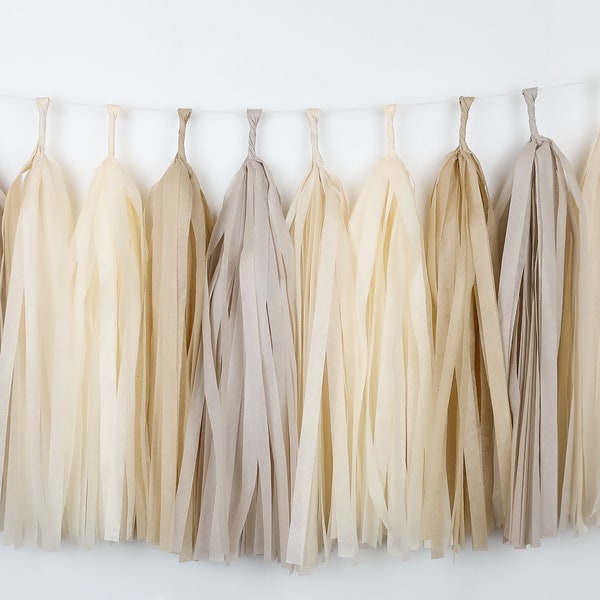 Pampas Grass Tissue Paper Tassel Garland Pre-made or DIY Kit - Minimalist - Sand Tan Khaki Cream - Neutrals - Neutral Bohemian - modern