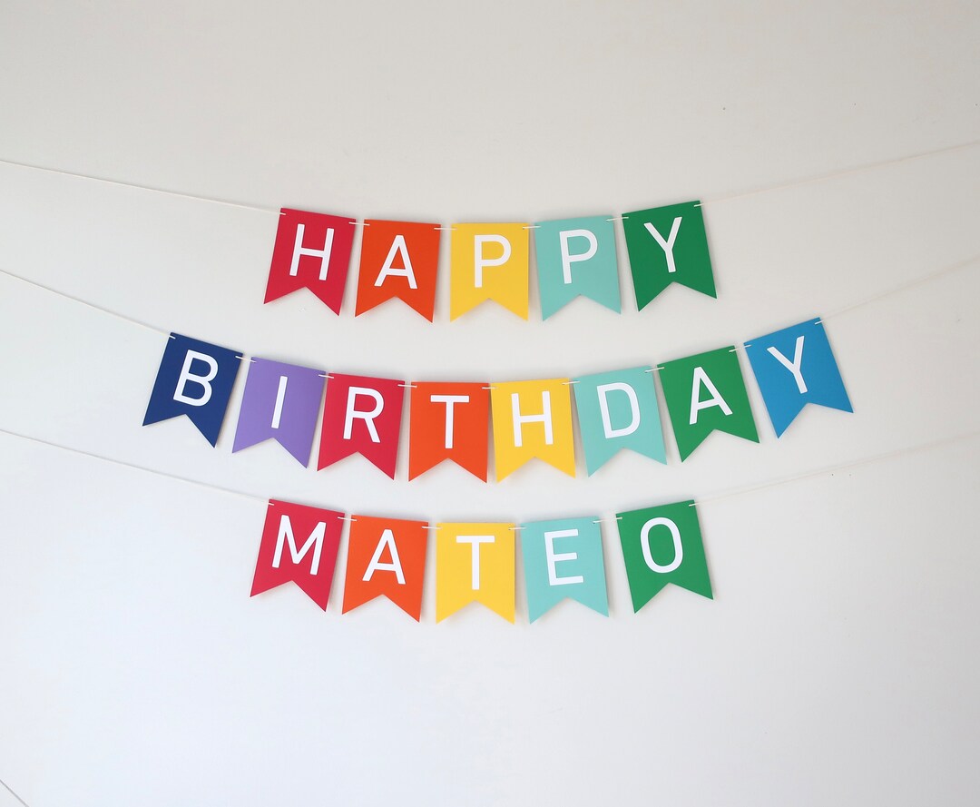 Happy Birthday Cardstock Banner Custom Name Banner Rainbow Etsy